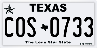 TX license plate COS0733