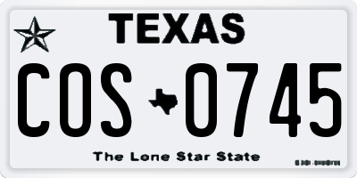 TX license plate COS0745