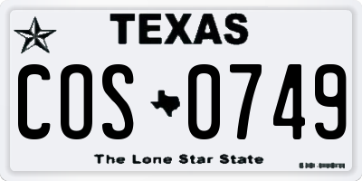 TX license plate COS0749