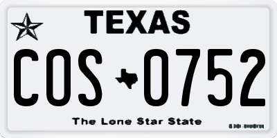 TX license plate COS0752
