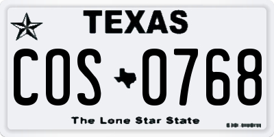 TX license plate COS0768