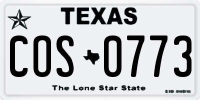 TX license plate COS0773