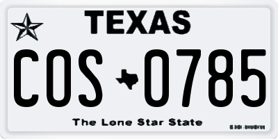 TX license plate COS0785