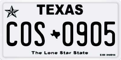 TX license plate COS0905