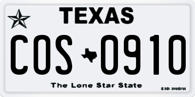 TX license plate COS0910
