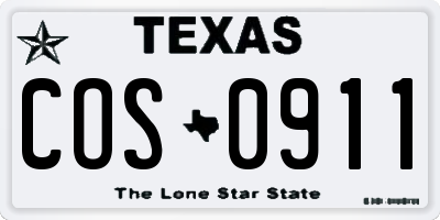 TX license plate COS0911