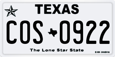 TX license plate COS0922