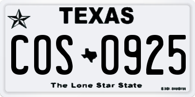 TX license plate COS0925