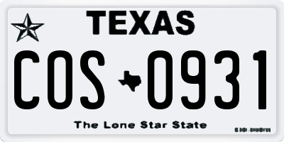 TX license plate COS0931