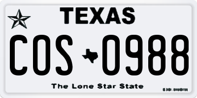 TX license plate COS0988