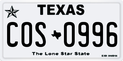 TX license plate COS0996