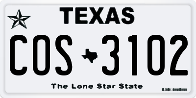 TX license plate COS3102