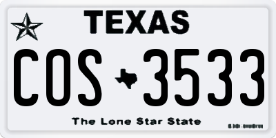 TX license plate COS3533