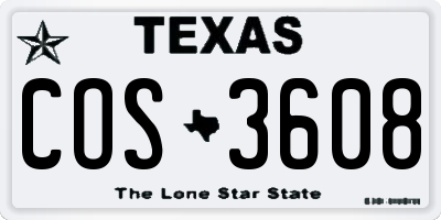 TX license plate COS3608