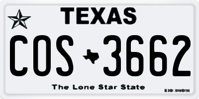 TX license plate COS3662