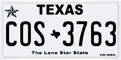 TX license plate COS3763
