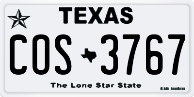 TX license plate COS3767