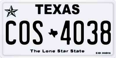 TX license plate COS4038