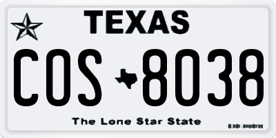 TX license plate COS8038