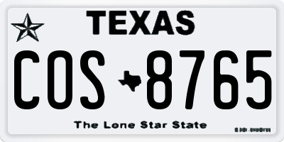 TX license plate COS8765