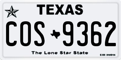 TX license plate COS9362