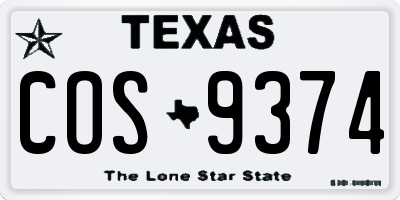 TX license plate COS9374