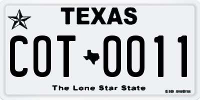 TX license plate COT0011