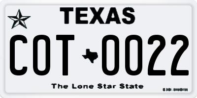 TX license plate COT0022