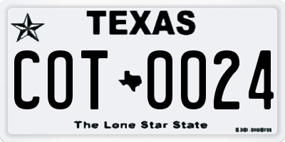 TX license plate COT0024
