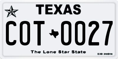 TX license plate COT0027