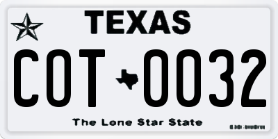 TX license plate COT0032