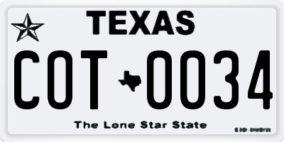 TX license plate COT0034