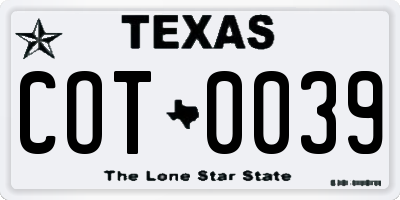 TX license plate COT0039