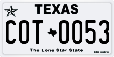 TX license plate COT0053
