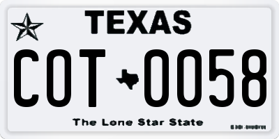 TX license plate COT0058