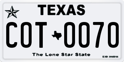 TX license plate COT0070
