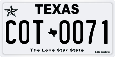 TX license plate COT0071