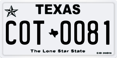 TX license plate COT0081