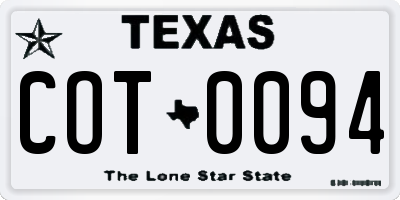 TX license plate COT0094