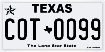 TX license plate COT0099