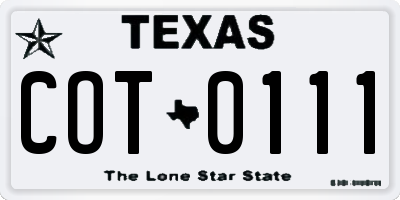 TX license plate COT0111