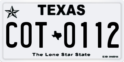TX license plate COT0112