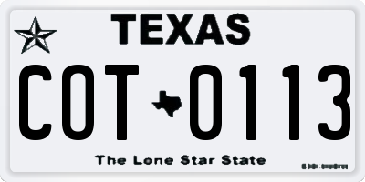 TX license plate COT0113
