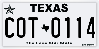 TX license plate COT0114