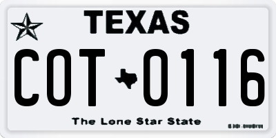 TX license plate COT0116