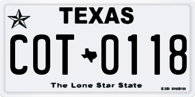 TX license plate COT0118