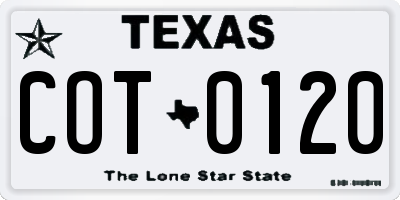 TX license plate COT0120