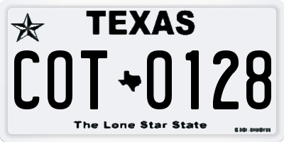 TX license plate COT0128