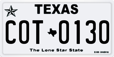 TX license plate COT0130