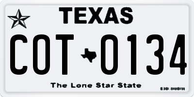 TX license plate COT0134